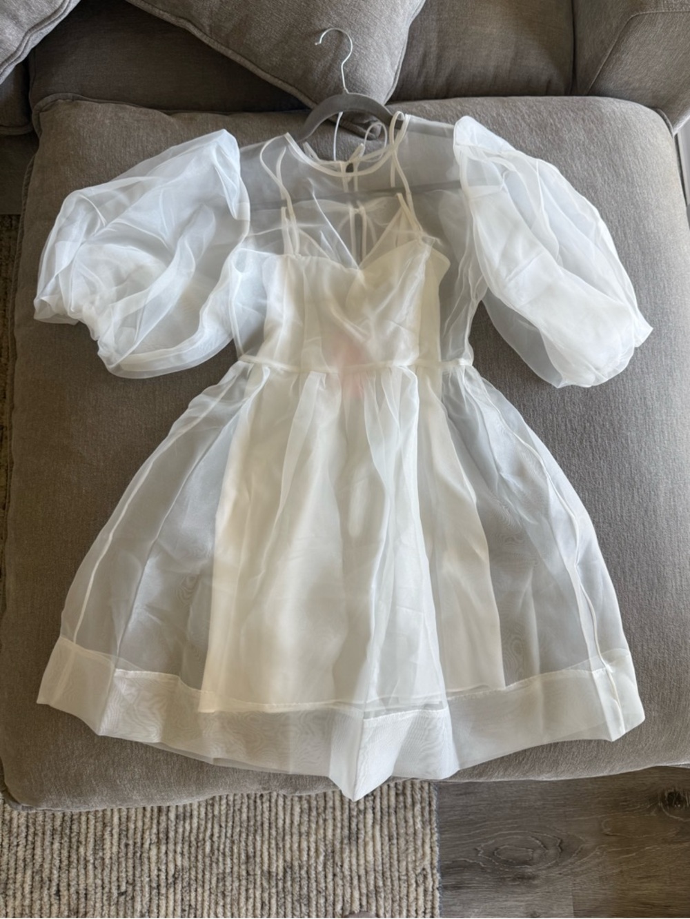 Amanda Uprichard White Puff-Sleeve Mini Dress